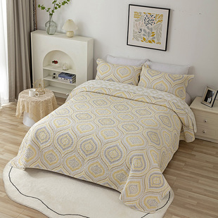 Cross-border Nordic Pure Cotton Bed Cover Three-piece Set Air-conditioning Quilt Golden Romantic Printing Four Seasons Cotton Quilted Quilt