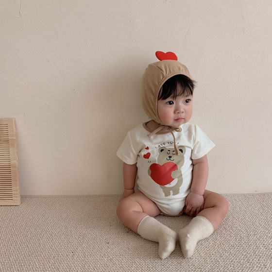 Ins Baby Jumpsuit 24 Summer New Love Bear Printed Harper Baby Bag Fart Suit