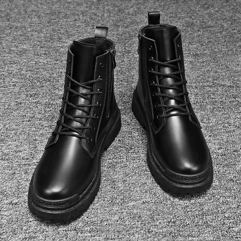 Spring Classic Round Toe Martin Boots Men's British Style High-Top Motorcycle Zipper Tooling Boots Platform Short Boots 8605