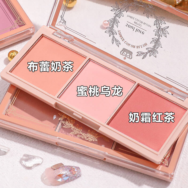 Three-color blush genuine goods nude makeup natural matte orange long-lasting Rouge cheap student makeup pink blush plain blue