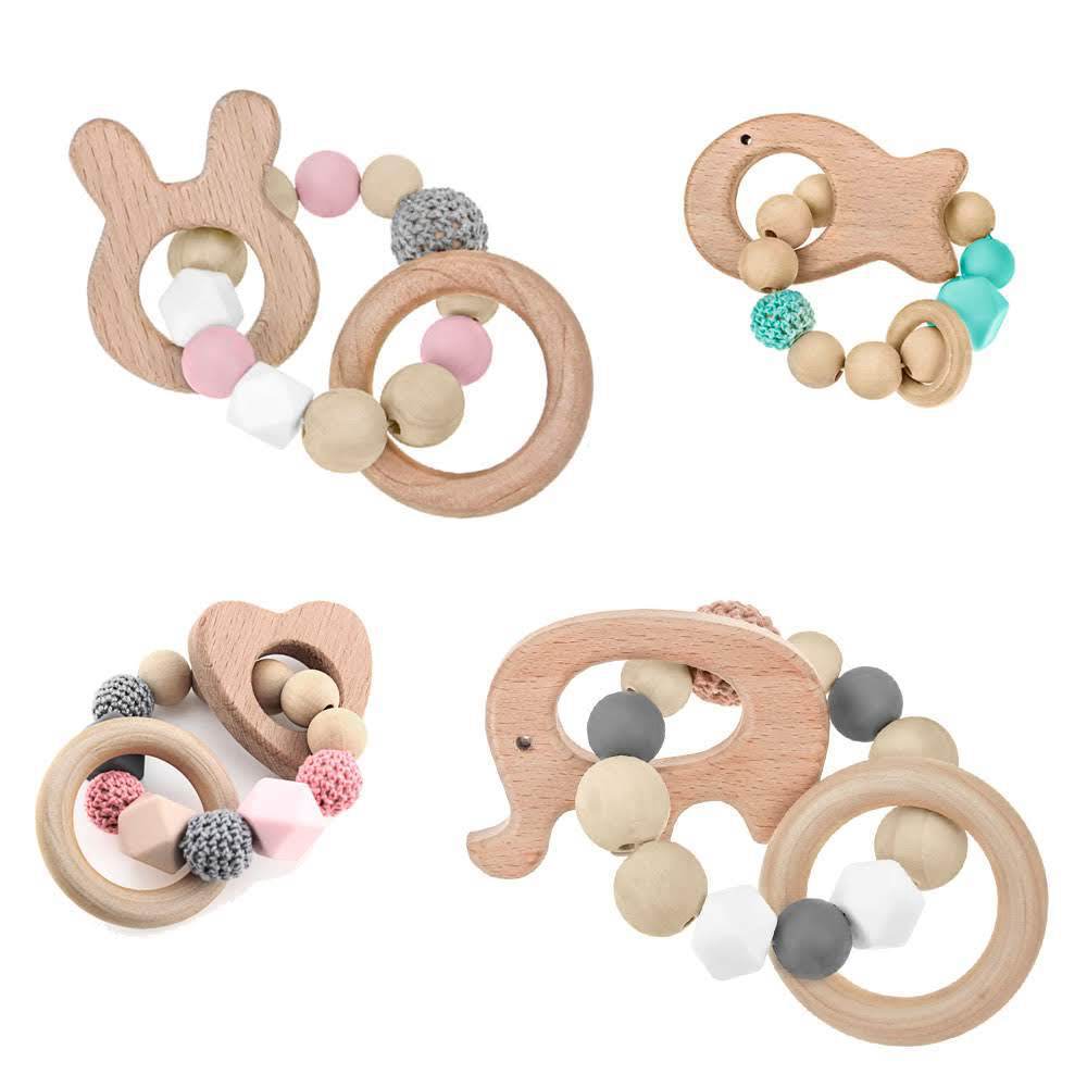 Amazon New Baby Beech Grinding Stick Hanging Cartoon Baby Rattle Bite diy Jewelry Accessories