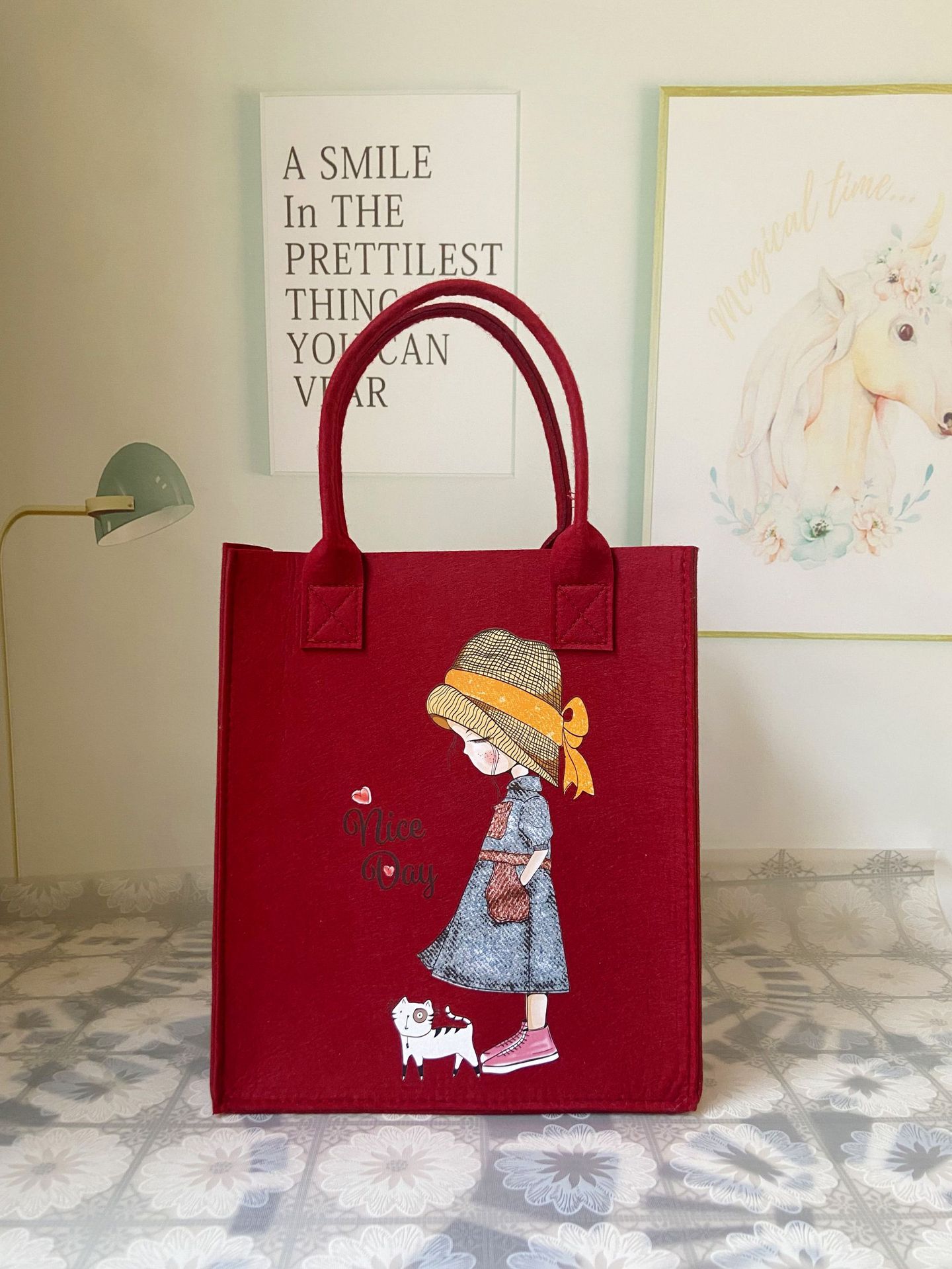 Hand Gift Felt Bag Portable Cartoon Doll Mummy Bag Baby Hundred Days Banquet Student Lunch Box Lunch Bag Customization