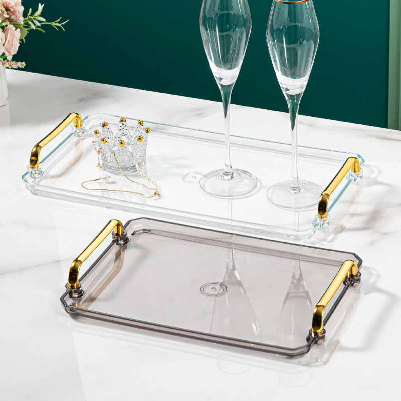 Cross-border e-commerce rectangular tray light luxury European-style household tea cup cup tea tray beauty salon plastic handle plate