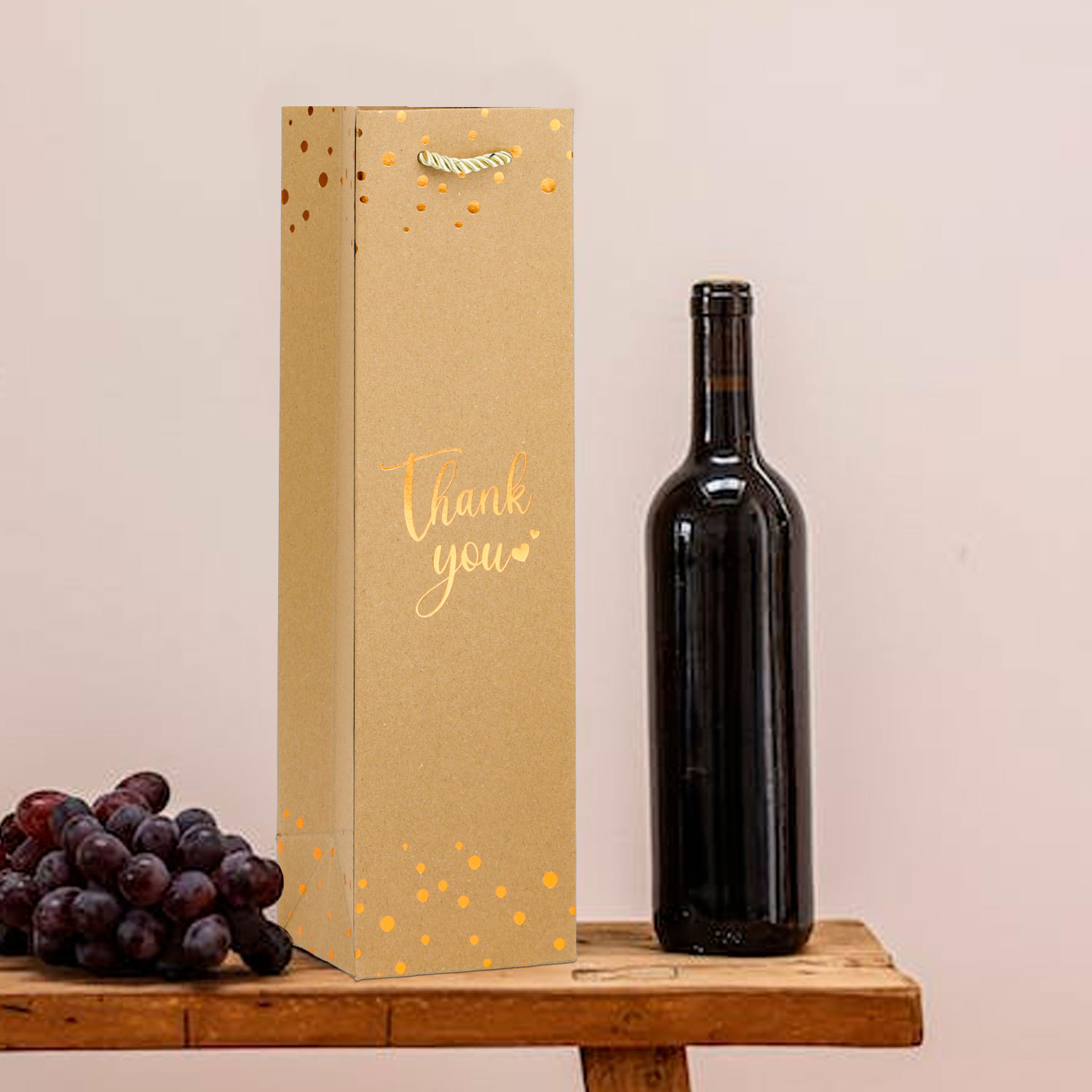 In stock red wine bag Kraft paper wine packaging bag bronzing hand bag thank you paper bag cross-border gift bag