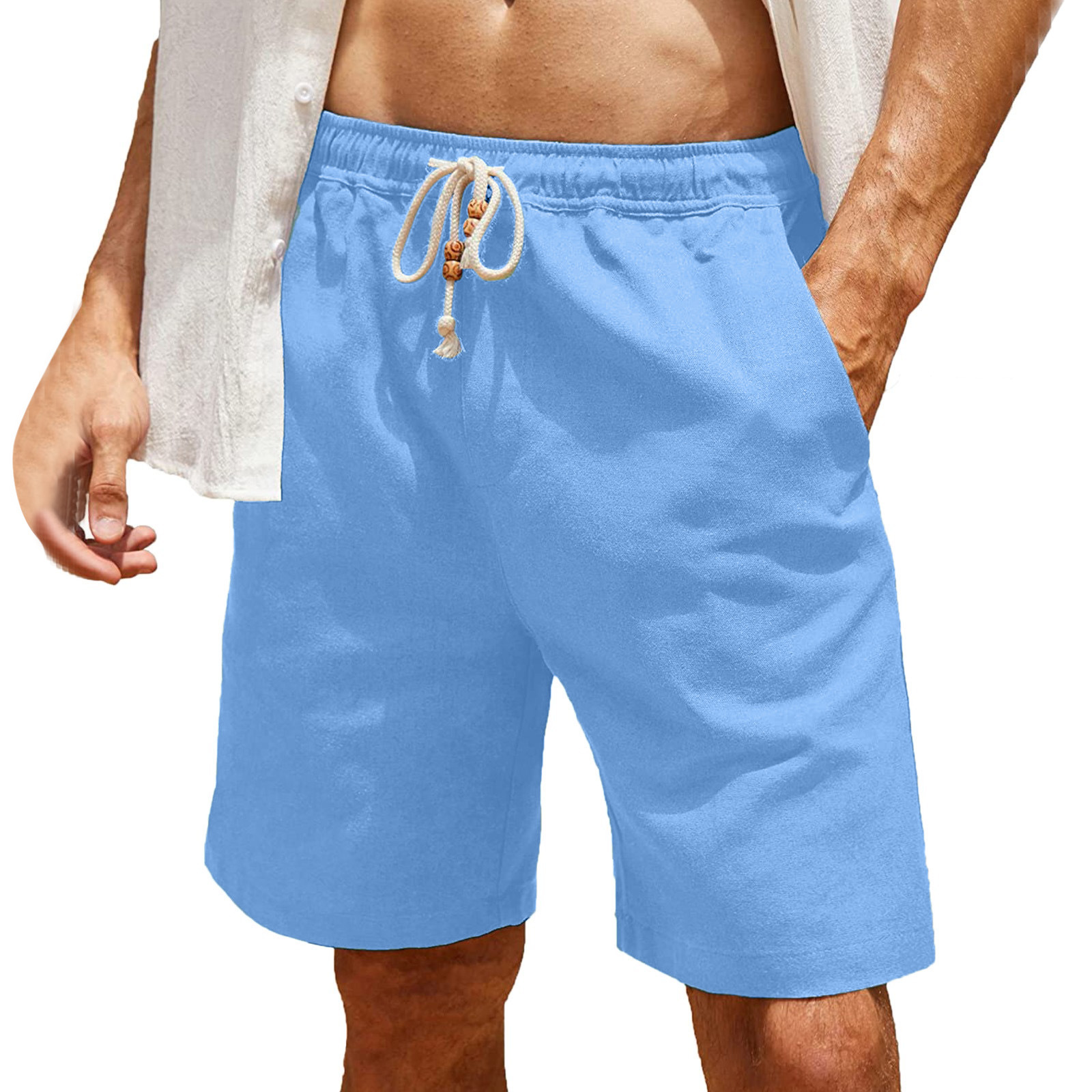 2023 European and American Amazon ebay AliExpress men's shorts cotton and linen lace-up large size pocket casual pants shorts