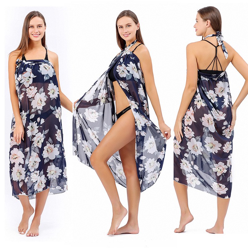 Cross-border Good Goods Large Size Beach Dress European and American Style Leopard Print Beach Style Bikini Blouse Lace-up Wrap Dress Sun-protective Clothing
