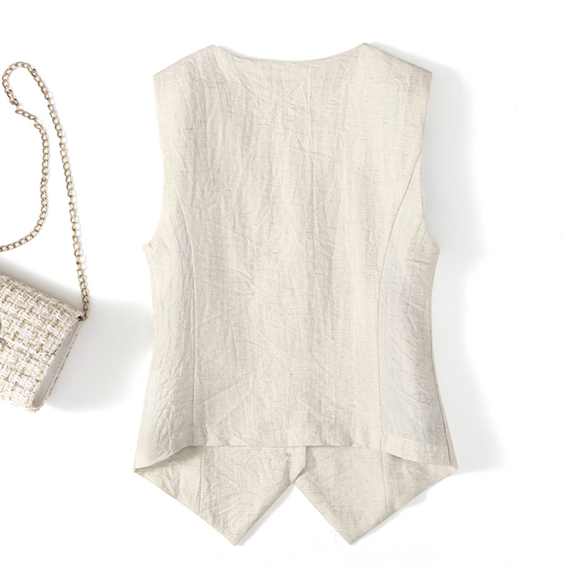 Linen Vest Thin Women's Vest Summer New High-end Slim-fit Short Sleeveless Suit V-neck Waistcoat Vest