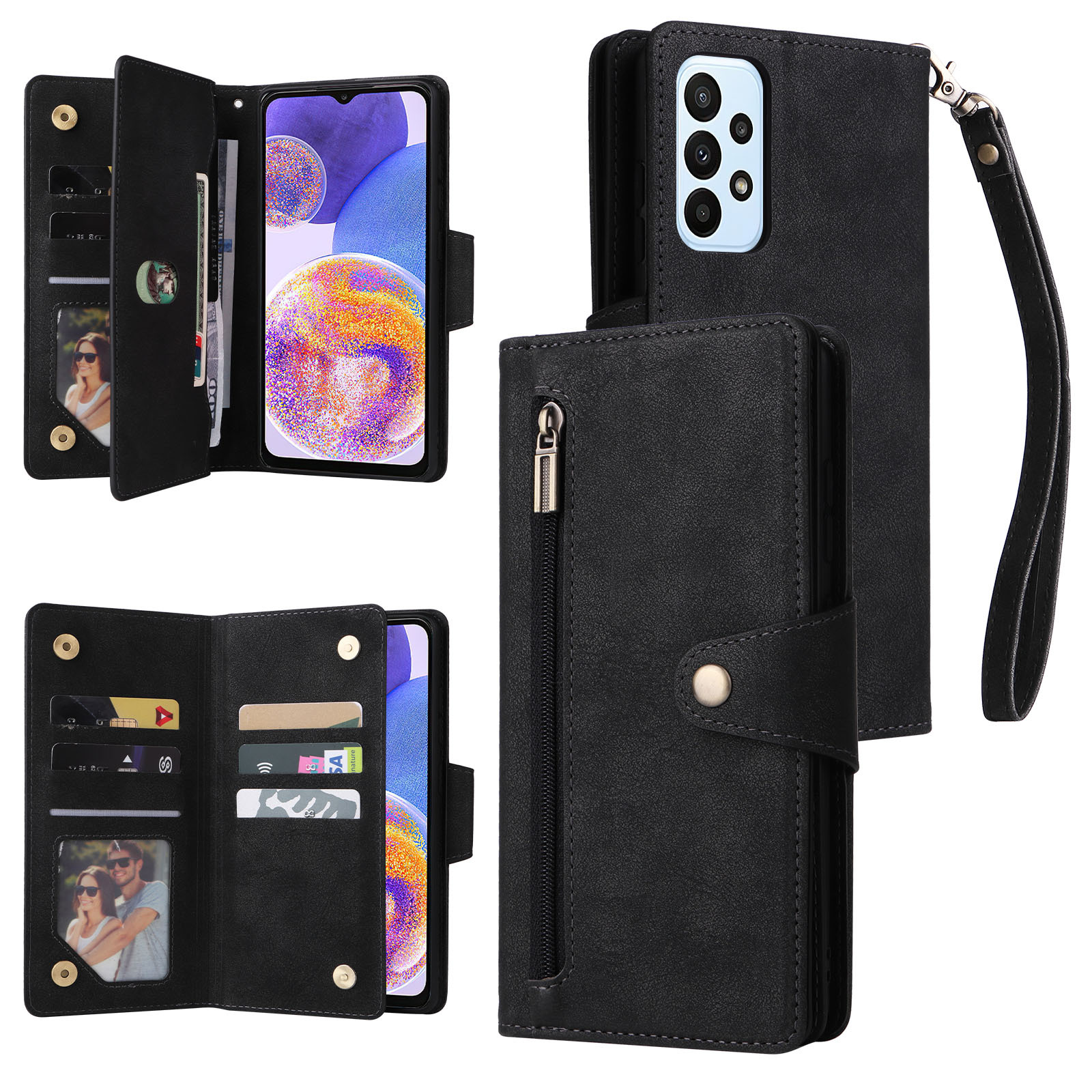 Suitable for Samsung Note20+ Rivet Buckle Zipper Model A55/M02 International Version/A35 Card Phone Leather Case