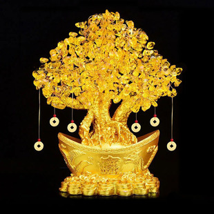 Crystal fortune tree ornaments home living room wine cabinet ingot fortune tree decorations creative craft gifts cash cow