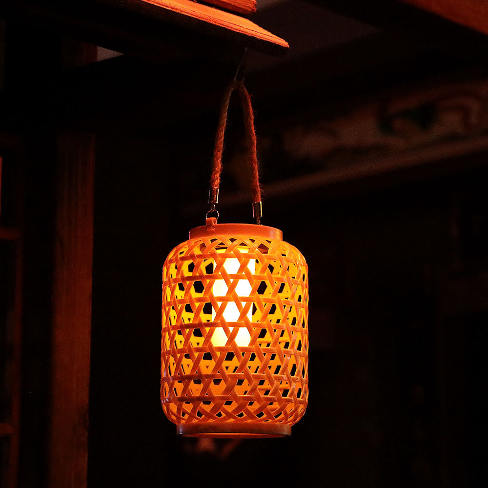 Solar Chinese anti-bamboo lantern Spring Festival decoration rattan lantern balcony garden outdoor courtyard hanging lamp wholesale