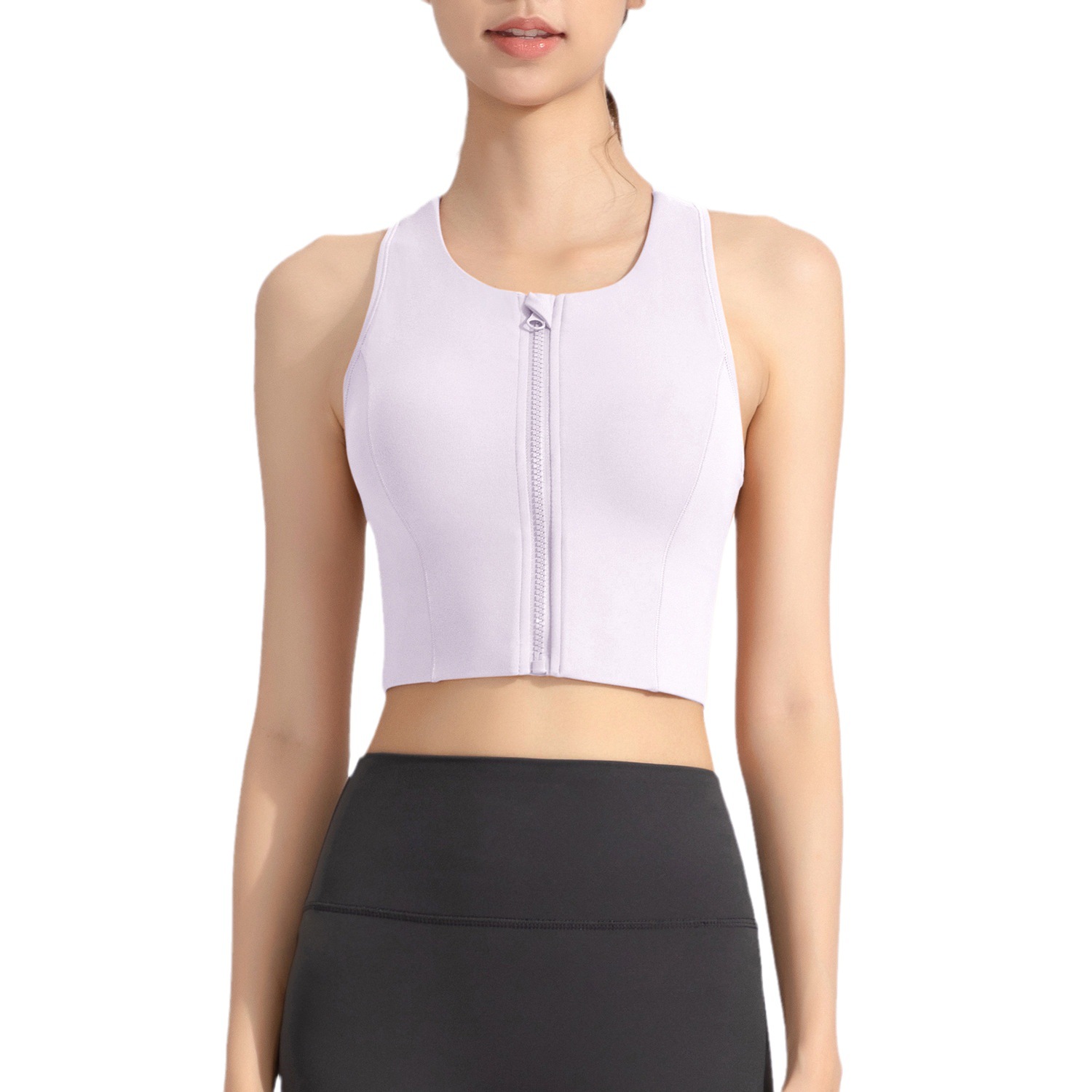 2023 new antibacterial sports underwear women's shockproof high strength running yoga vest nude front zipper bra