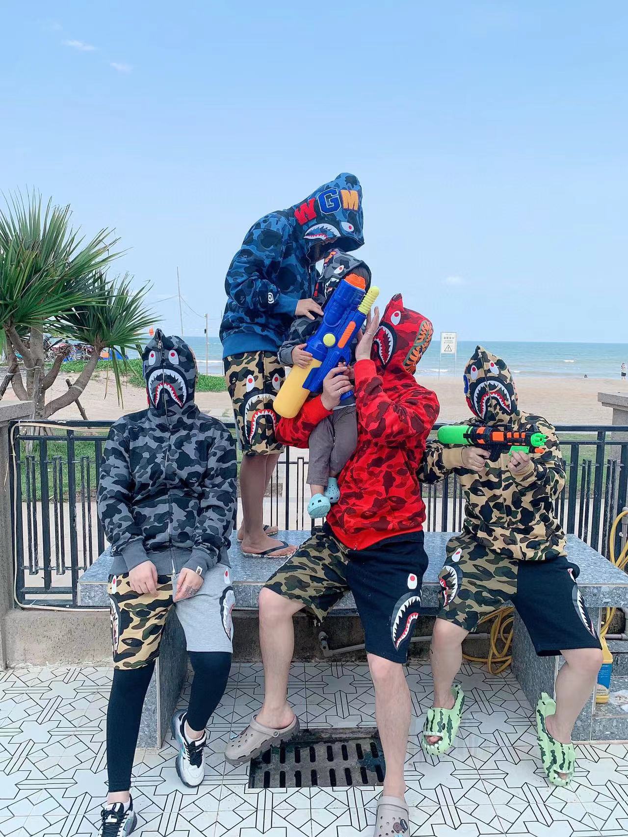 fashion brand shark head BAPE Terry sweater men's and women's casual camouflage thin sweater loose coat