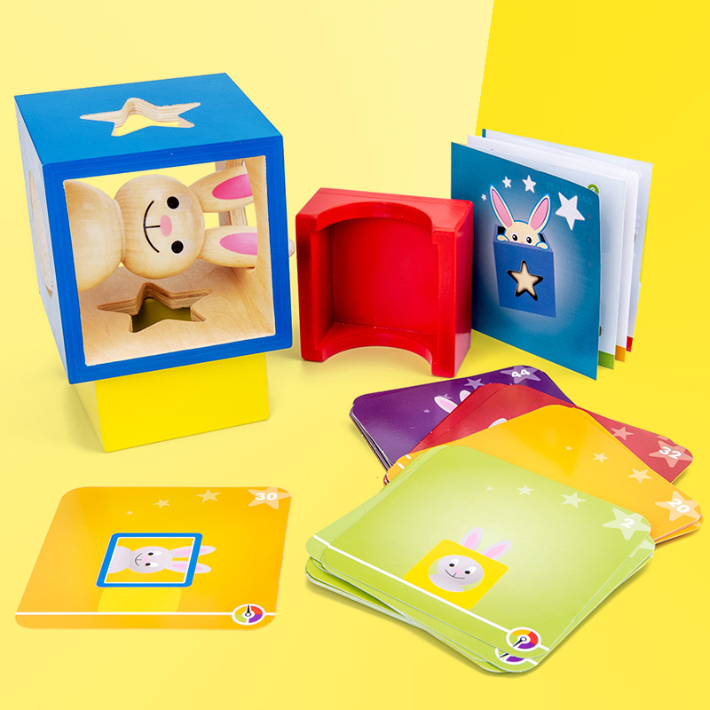 Wooden Logical Thinking Training Toy Wooden Bunny Magic Box Day and Night Split Building Blocks Table Tour Clearance