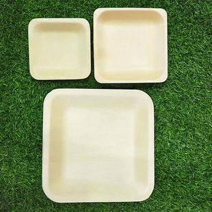 Supply 14cm square plate disc disposable wooden tableware Western dessert salad tray birthday cake logo