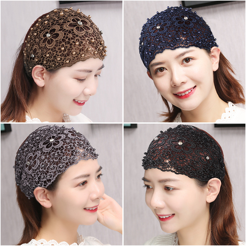 Cross-border new hollow hair band beaded TikTok Net Red wide edge pressure hair covering white hair headband female headdress hair accessories wholesale