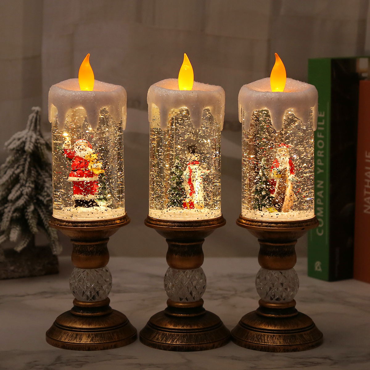 Cross-border Explosions Santa Candles Crystal Snow Lights LED Desktop Ornaments Christmas Decorations - ShopShipShake