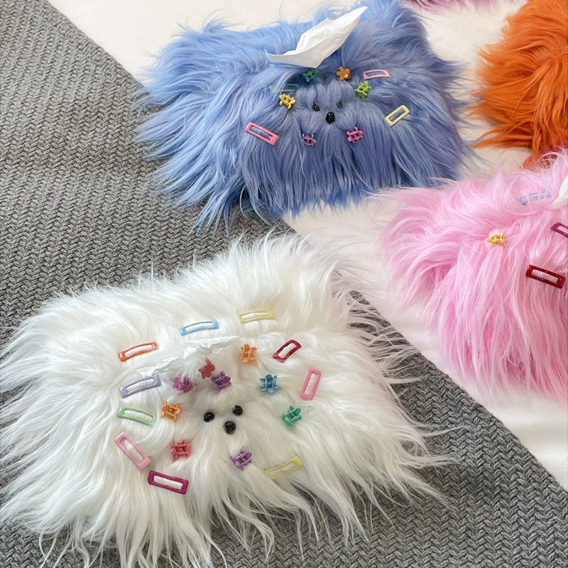 Dopamine tissue bag living room car tissue box bedroom car tissue storage bag high-end creative cute long-haired dog