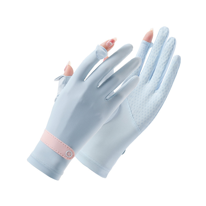 Two-finger Gloves Ice Silk Women's Riding Gloves Flip Touch Screen Full-finger Gloves Spring and Summer Thin Anti-wear Sports Gloves