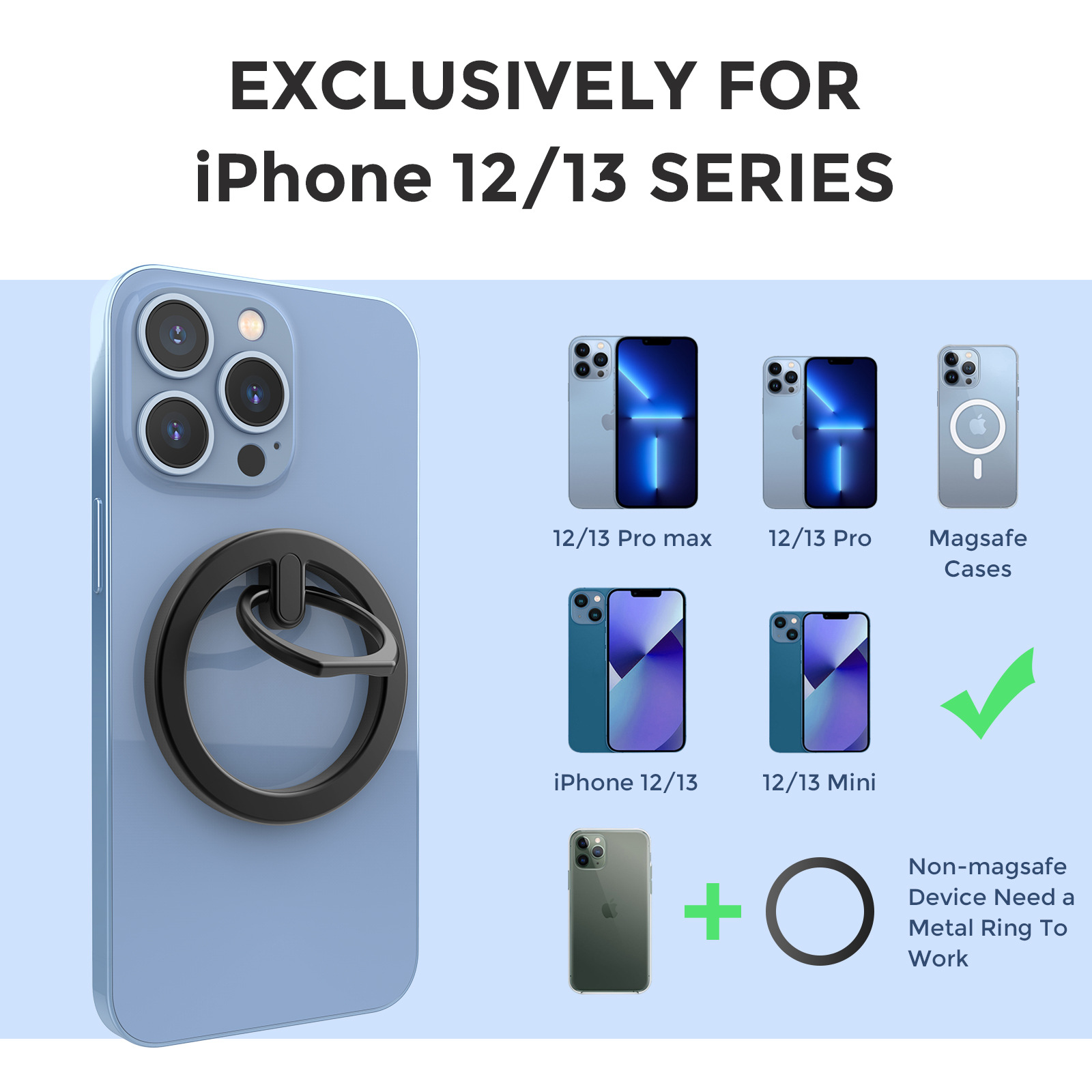 Подходит для мобильного телефона Apple MagSafe Магнитный кронштейн из цинкового сплава iPhone12, 13 и 14 кольцевой кронштейн