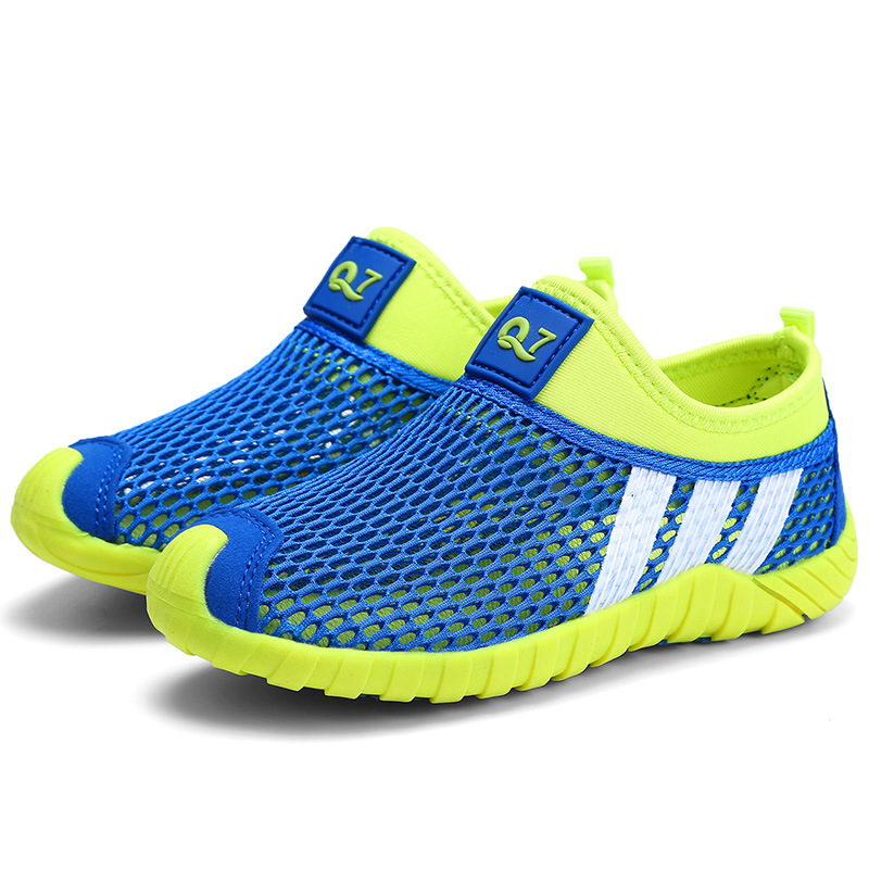 Boys Shoes Summer Mesh Shoes Children's Hollow Single Mesh Rubber Sole Breathable Mesh Surface Medium and Large Boys Men's Slip-on Casual Shoes