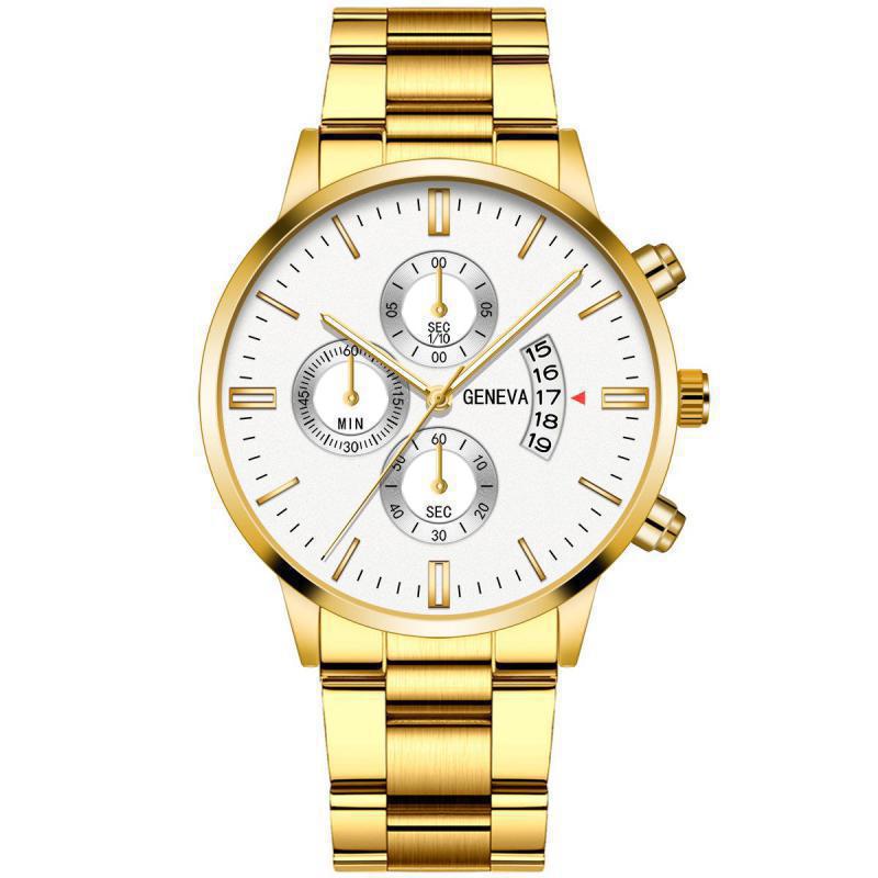 Heißes Angebot Explosive Drei-auge herren Stahl Gürtel Uhr Business Freizeit Kalender Quarzuhr männer Spot_voghion.com