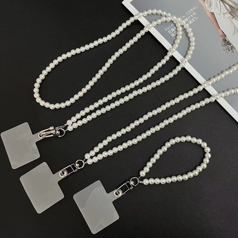 Elegant Pearl Hanging Neck Chain diy Mobile Phone Case Crossbody Chain Handmade Beaded Wrist Rope Universal Mobile Phone Gasket