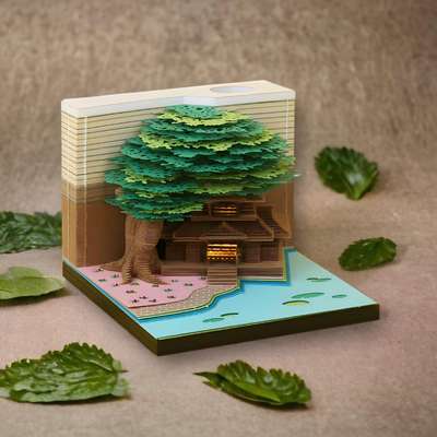 Internet Red Hot Selling 3D Stereo Notes Paper Carved Tree House Ornaments Creative Stereo Architectural Notes