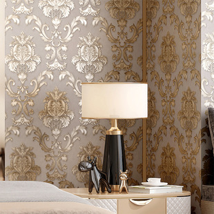 European-style carved embossed wallpaper Golden Damascus wallpaper bedroom living room AB version vertical strip wallpaper