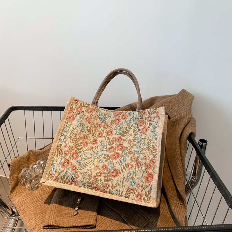 2023 New Style Simple Retro Handbag Linen Textural Commuter Bag for Class Tutoring Women's Handbag