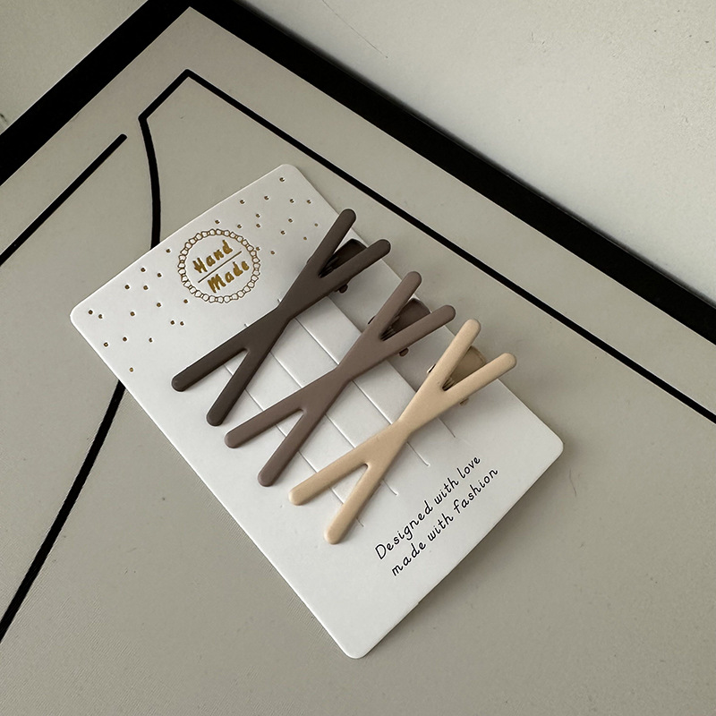 Curry Color Hairpin Combination Retro Elegant Broken Hair Bangs Clip Duckbill Clip Hair Accessories Texture Hairpin Women's High Sense_voghion.com