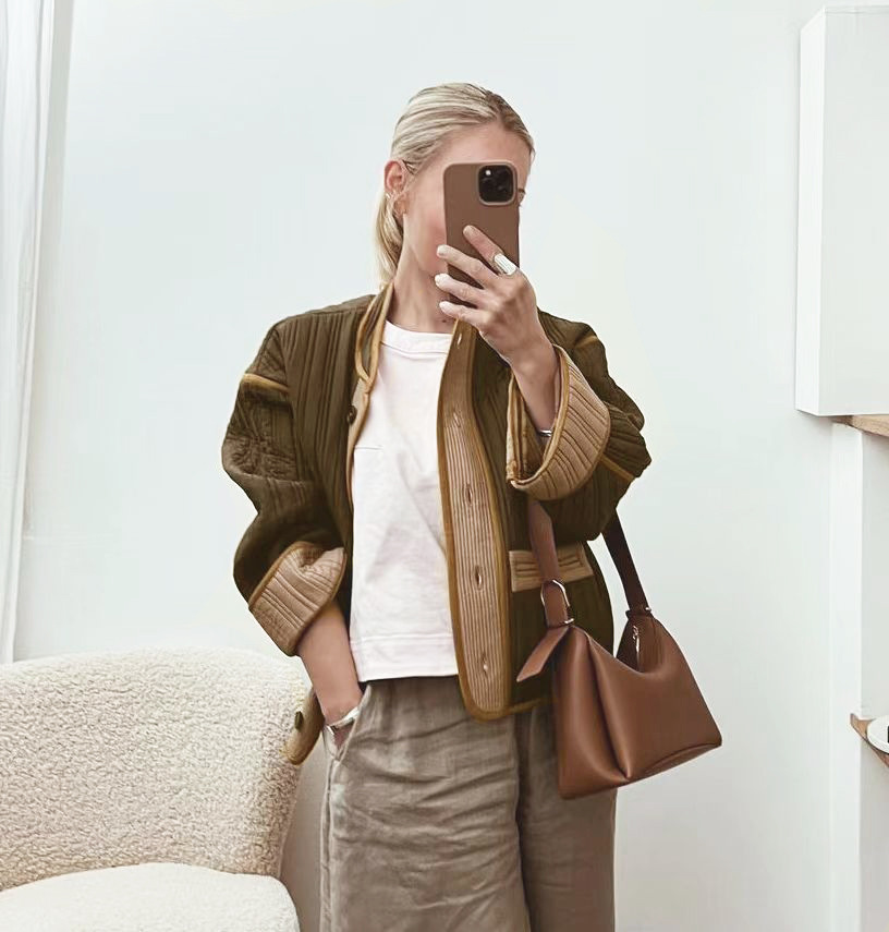 2023 autumn and winter new cross-border hot Amazon AliExpress fashion contrast color women's cotton coat HY056