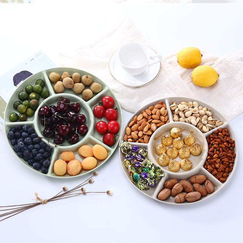 Snack Plate Snack Plate Living Room Dried Fruit Plate Plastic Round Split Plate Large Capacity Coffee Table Snack Platter