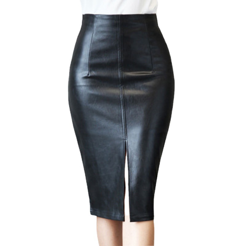 Leather skirt Amazon cross-border spring women's high waist split women's hip skirt fashion slim PU leather skirt skirt skirt