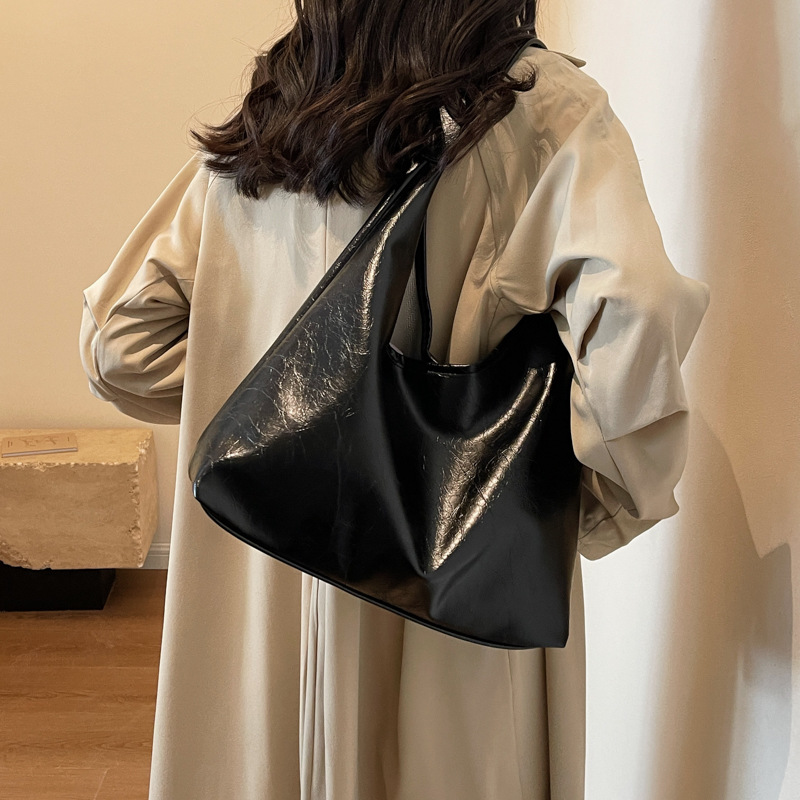 Foreign Trade New Style Casual Soft Leather Large Bag Textile Commuting Simple Shoulder Underarm Bag All-match Tote Women's Bag