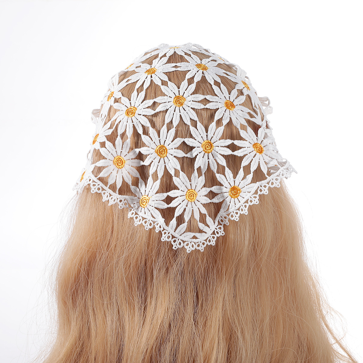 Fashionable Summer Thin Daisy Hollow Triangle Scarf Hair Band Girl Style Flower Lace Scarf Solid Color Band