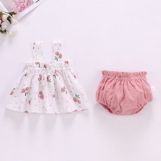 2024 Baby Summer Skirt suit Girl Baby Clothes 0-2 Years Old Baby Plaid Slip Skirt Two-piece Set