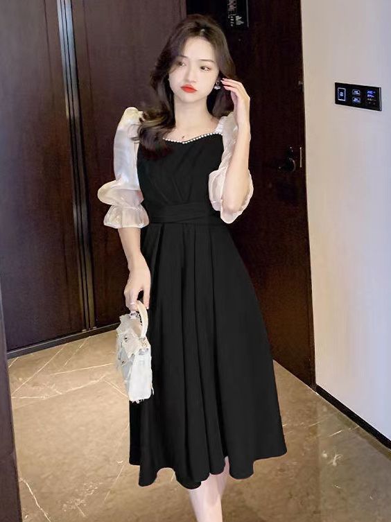 Original in stock Sweet Dress dress Half Sleeve Summer Red Toast Dress Waisted Lace-up Slim Midi Dress