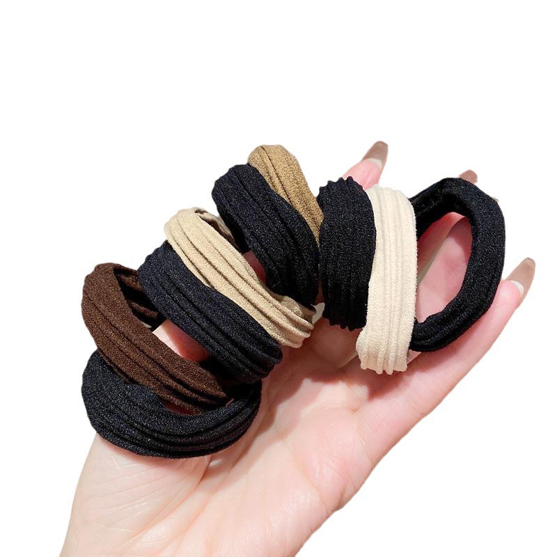 Net red hair rope new hair tie hair band thick ponytail leather cover high elastic durable seamless black hair rope hair accessories