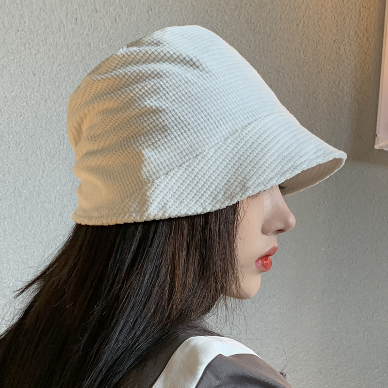 Fisherman hat women's autumn plain face-covering bucket hat corduroy face-looking small all-match Japanese Harajuku basin hat short brim