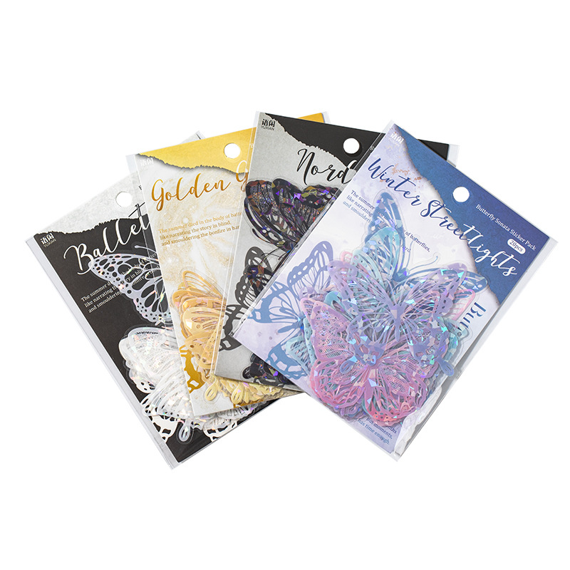 Yuxian shell light pet sticker bag Butterfly Island series light retro Journal goo card DIY material decorative stickers