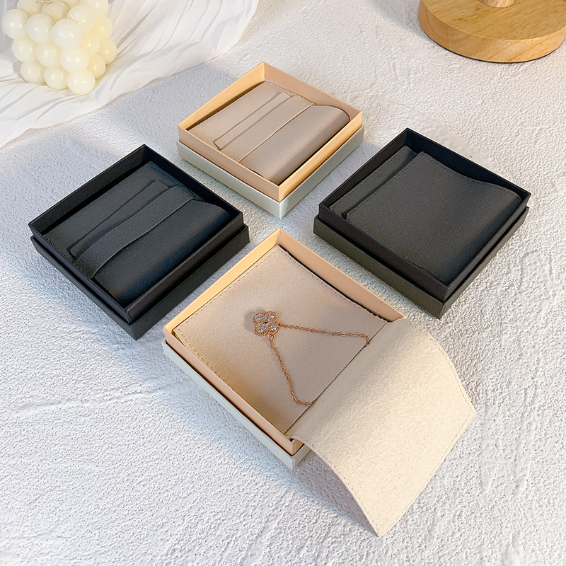 Wholesale soot black jewelry bag light luxury heaven and earth cover ring box necklace jewelry box jewelry flannel bag packaging box