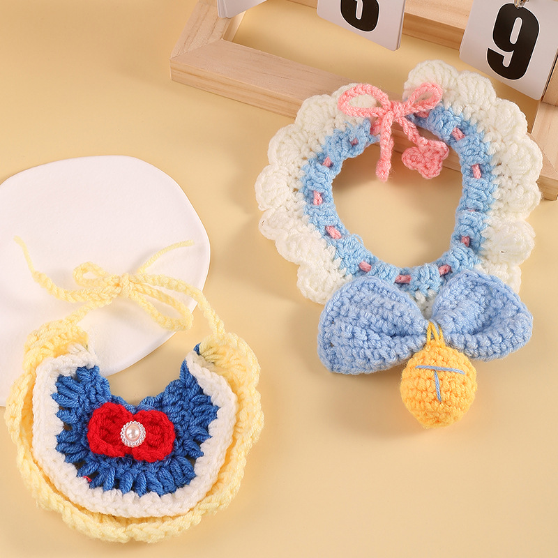 in stock cute pet scarf handmade diy knitted cat collar small dog decorative saliva towel factory wholesale