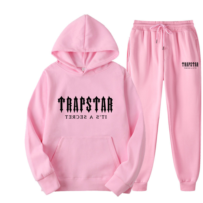 新款TRAPSTAR字母印花男女运动服抓绒两件套宽松休闲连帽卫衣套装