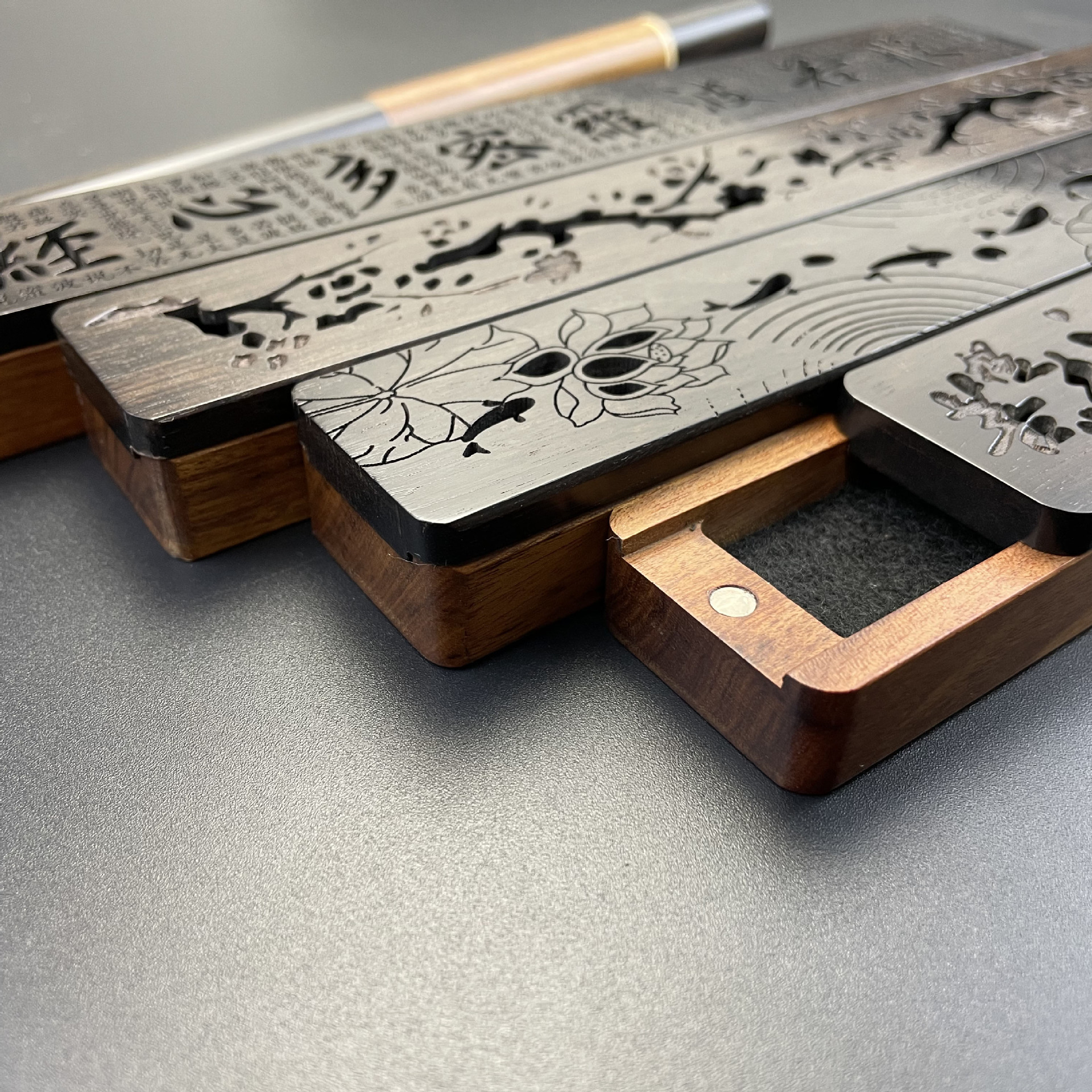 Ebony incense box Rosewood incense box purple sandalwood burner hollow line incense box decoration line incense agarwood sandalwood box