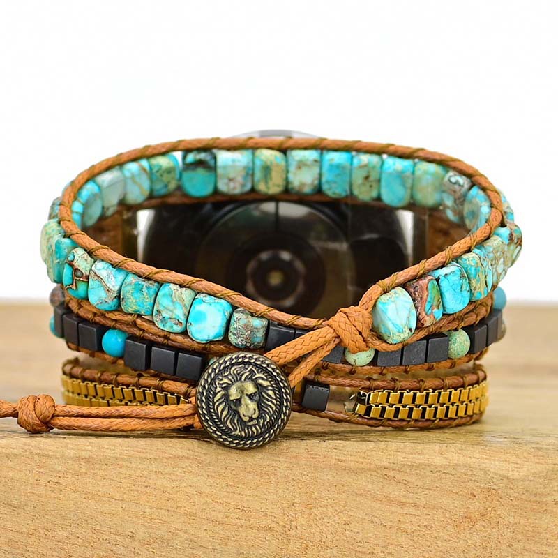 Amazon popular big turquoise beads Samsung watch strap bohemian natural stone Samsung watch strap