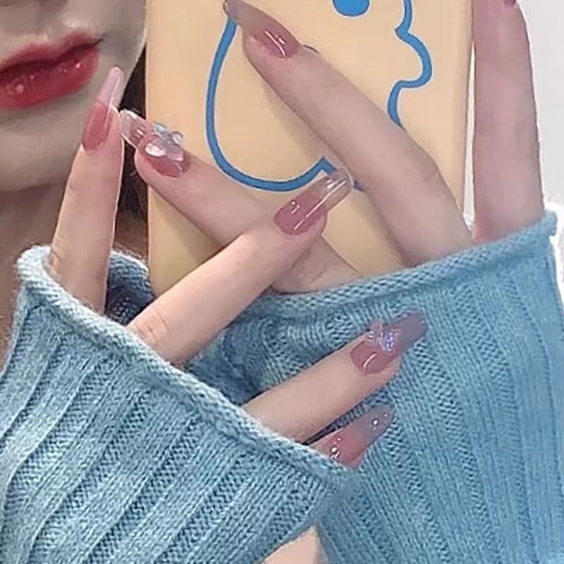 Wear nail drill small fresh three-dimensional pattern love bow nail patch nail wear nail finished products wholesale