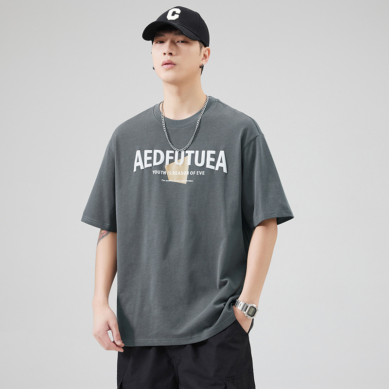Trendy Brand American Heavy Short-sleeved T-shirt Men's Loose Casual Cotton Top Summer Trendy Ins Half-sleeved T-shirt for Men