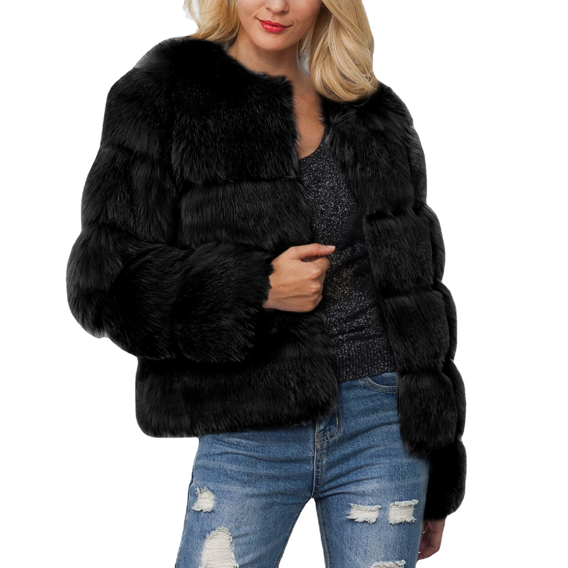 F0301 European and American cross-border fashion casual women's imitation fur top women's fur short coat Cheng Juan