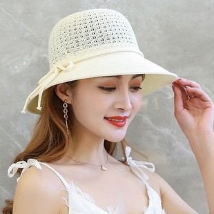 [Foldable] sun hat children Korean summer round face beach hat travel straw hat fisherman hat basin hat