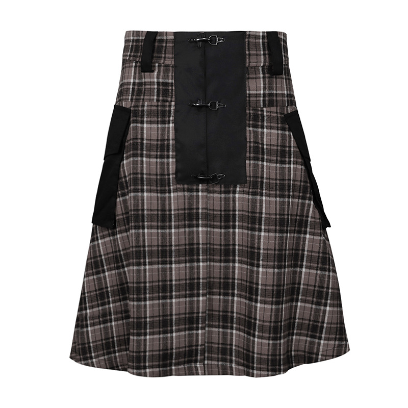 2022 New Spring and Summer Cross-border Men's Irish Skirt Plaid Skirt Apron Scottish Practical Skirt Black Knight